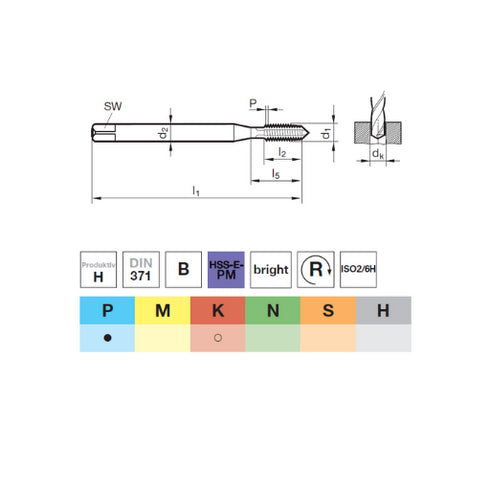 Machine tap for hard materials (M3-M10) HSS-E-PM DIN371, 73640